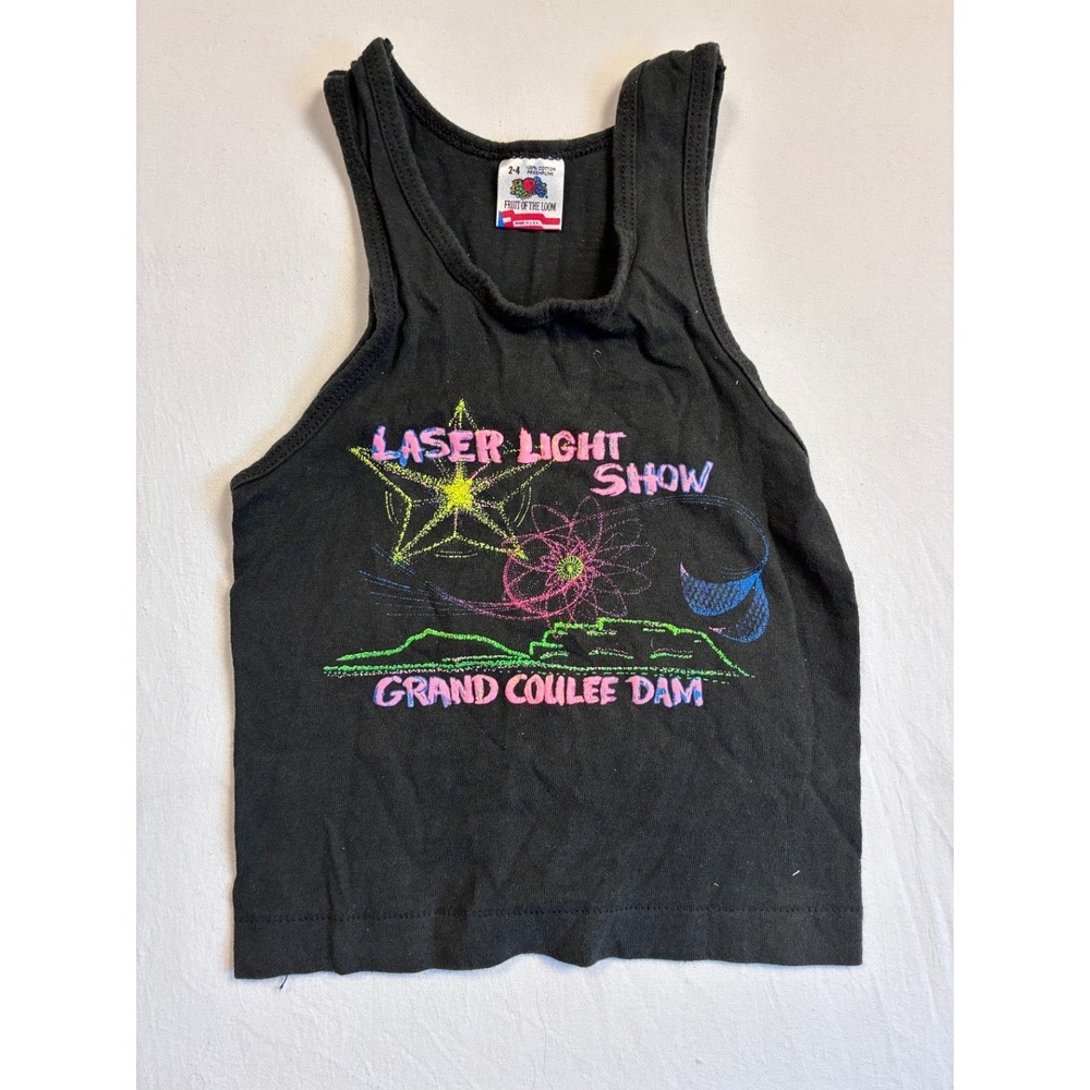 Vintage Fruit of the Loom Toddler Tank Top Black Grand Coulee Dam Laser Light 2T